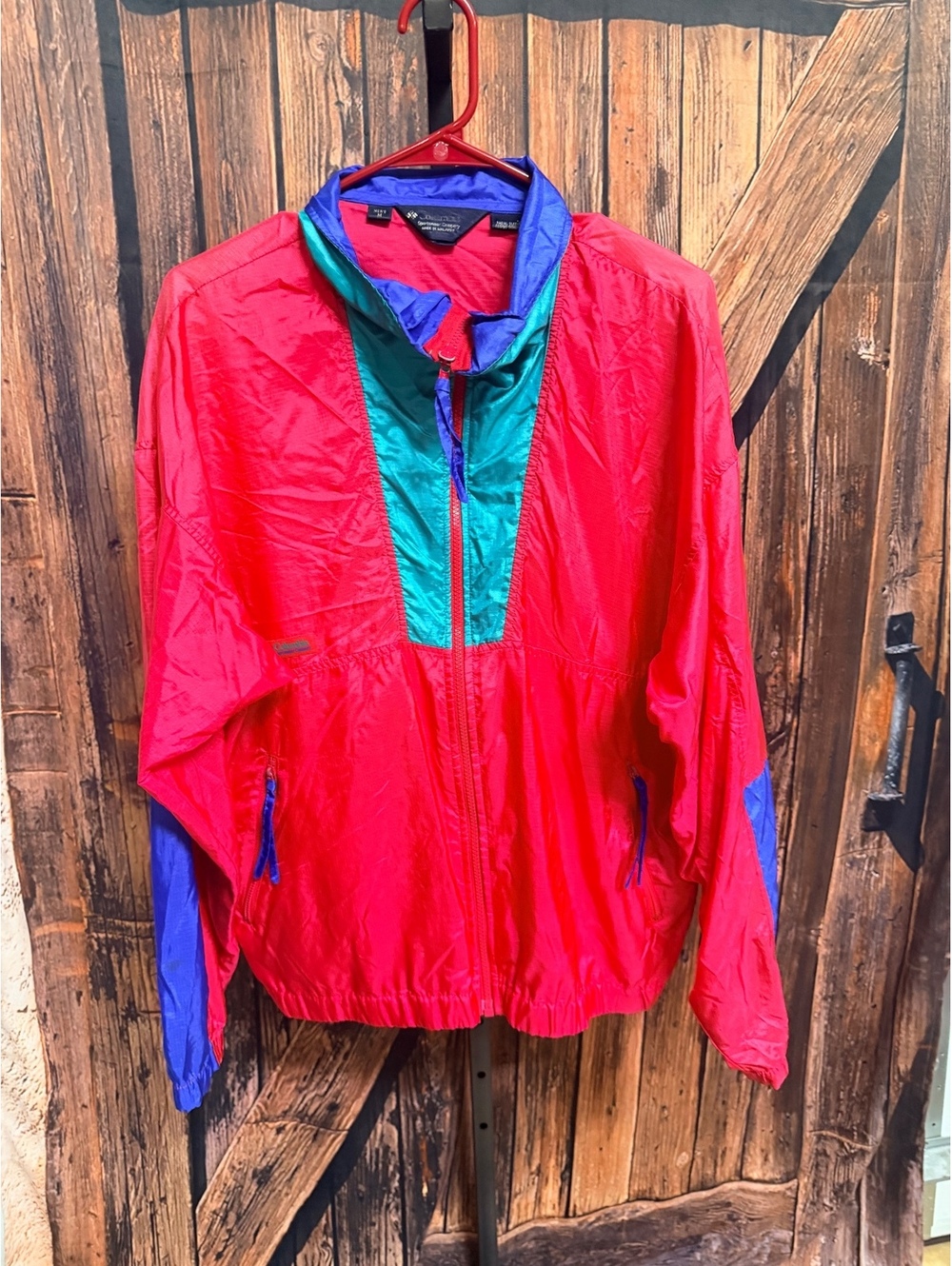 Columbia Men's Medium Red, Blue, and Green Windbreaker Jacket